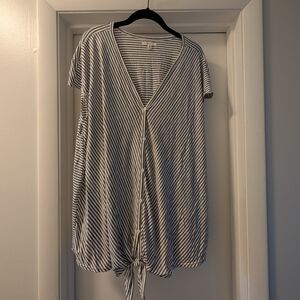 Max Studio Navy and White Striped Button-up Top